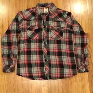 Dickies Flannel Shirt Plaid Red Gray Black Mens